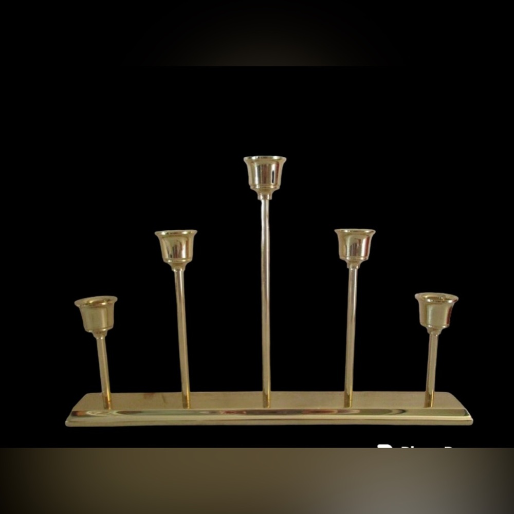 Vintage Partylite Solid Brass Graduated 5 Taper Mantle Candle Holder
